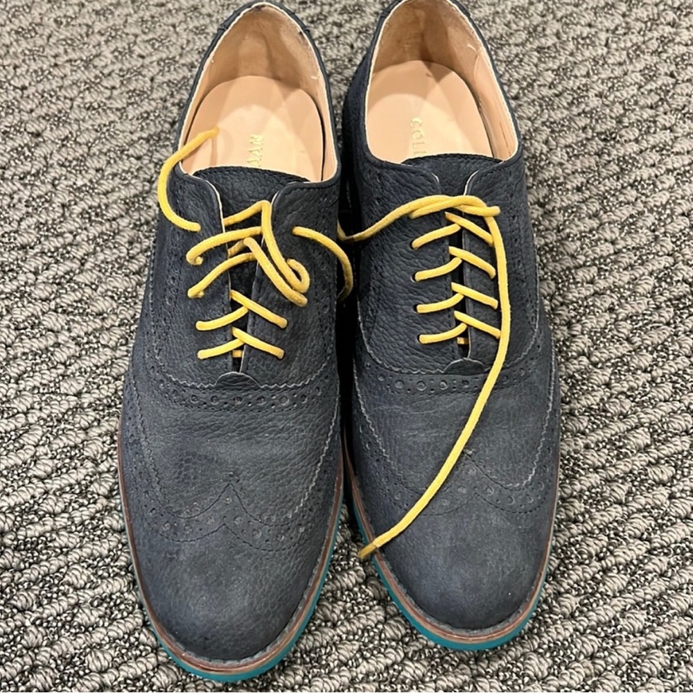 EUC Cole Haan Alisa Wingtip Oxford - Sz 7 - Navy & Tesl Leather
